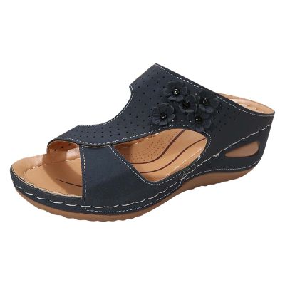 JYSwoshoe Orthopedic Wedge Sandals for Women Summer Dressy 2023 Open Toe Platform Sandals With Arch Support (Dark Blue-b, 9)