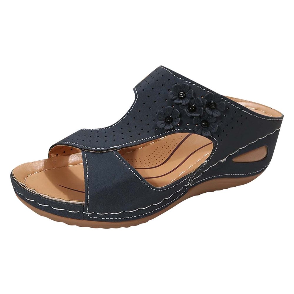 JYSwoshoe Orthopedic Wedge Sandals for Women Summer Dressy 2023 Open Toe Platform Sandals With Arch Support (Dark Blue-b, 9)