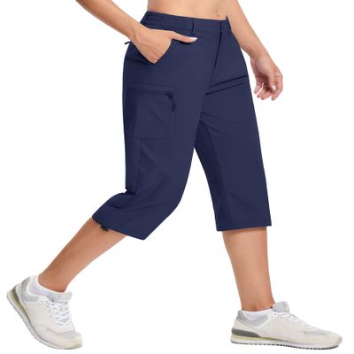 TACVASEN Women's Cargo Capris Hiking Pants Waterproof Lightweight Quick Dry Travel Outdoor Knee Length Shorts 5 Pockets Summer Navy S