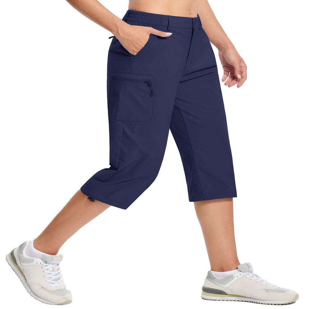 TACVASEN Women's Cargo Capris Hiking Pants Waterproof Lightweight Quick Dry Travel Outdoor Knee Length Shorts 5 Pockets Summer Navy S