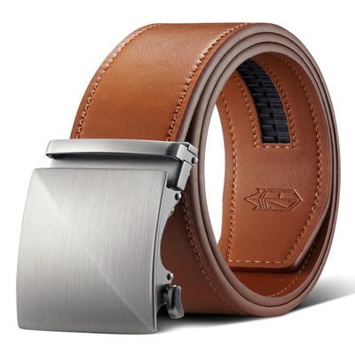 Zitahli Mens Belt Leather - Ratchet Belt for Men Dress Pant Shirt Oxfords,Micro Adjustable Black Brown Belt,Trim To Fit 38"-44"