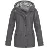 Waterproof Rain Jacket for Women Solid Stripe Hooded Windbreaker Lightweight Windproof Packable Pockets Rain Coat 01-Gray view 2