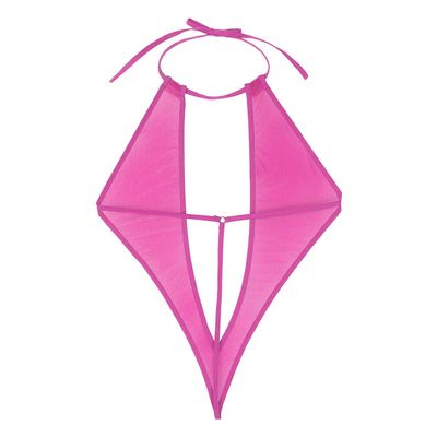 AGJGFM Sheer One Piece Thong Swimsuit for Women Sexy V-Plunging See Through Monokini High Cut Bodysuit Slutty Lingerie Rose