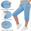 TACVASEN Women's Cargo Capris Hiking Pants Water Resistant Lightweight Travel Golf Summer Long Shorts Zipper Pockets Light Blue S view 3