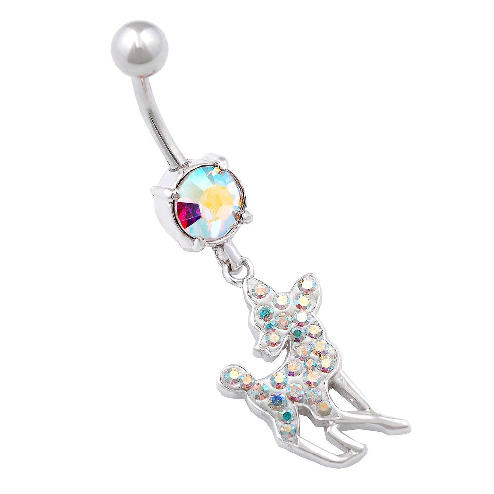 1PC Surgical Steel 14g 3/8 10mm belly button rings dangle Piercing Jewelry navel Lobe 8mm 5mm Aurora Borealis Crystal M14877