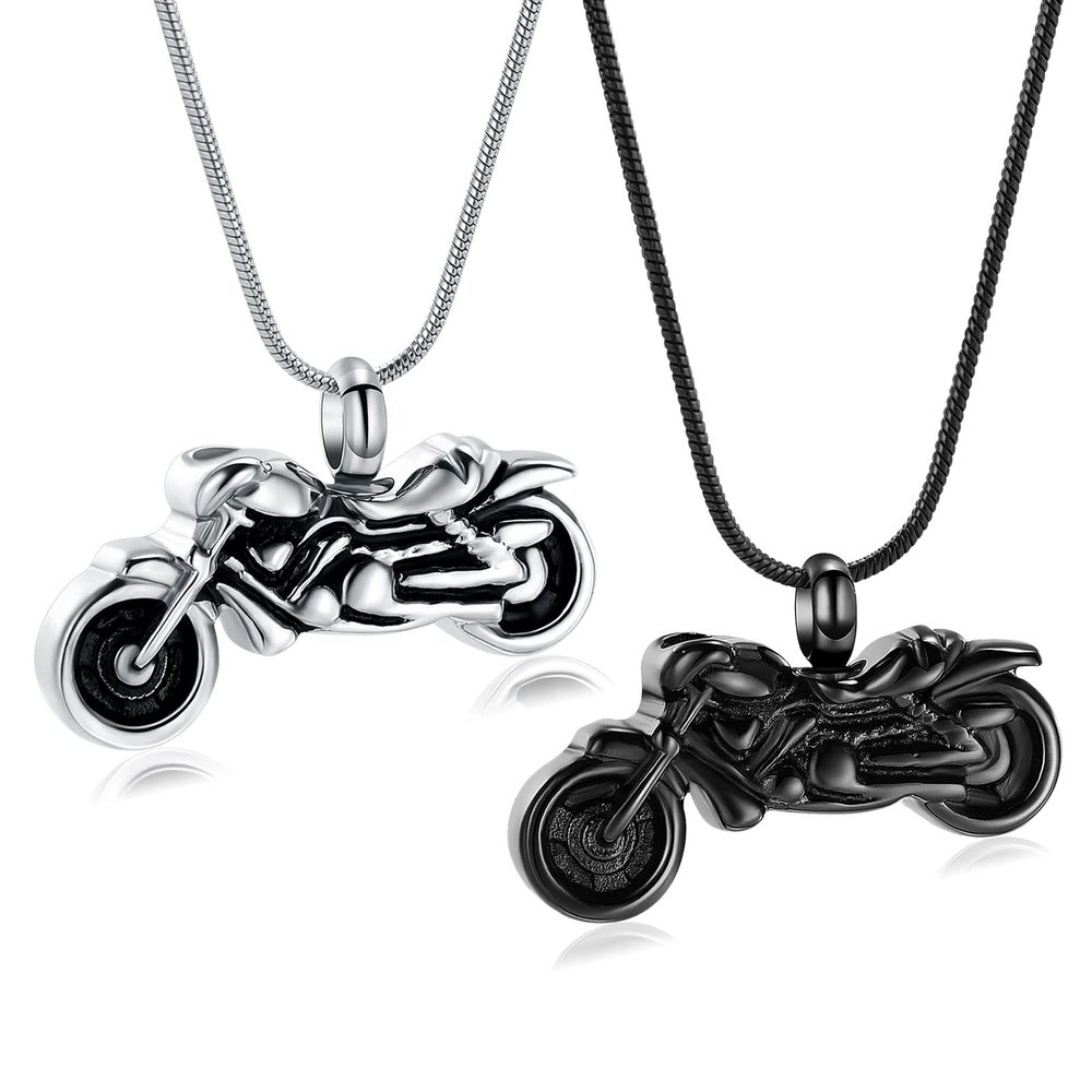 mingkejw Motorcycle Urn Necklace for Ashes Cremation Jewelry for Women Men Stainless Steel Motorbike Memorial Necklaces Ash Holder for Human Pets Keepsake Jewelry for Loved Ones with Fill Tool