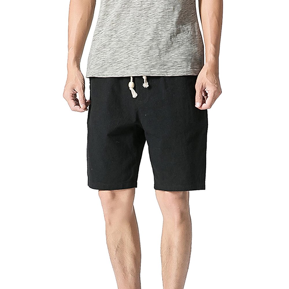 Mens Long Swim Shorts Beach Shorts for Men Summer Drawstring Elastic Waist Linen Shorts Pockets 5" Inseam Fashion Outdoor Beach Shorts Drawstring Cargo Shorts Men 7 Inch Black 4X