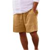 80s Shorts for Men Men Linen Shorts Elastic Waist Drawstring Cotton Linen Shorts with Pockets Loose Fit Outdoor Summer Beach Shorts Cotton Gym Shorts for Men 7 Inch Inseam Yellow 4X view 1
