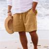80s Shorts for Men Men Linen Shorts Elastic Waist Drawstring Cotton Linen Shorts with Pockets Loose Fit Outdoor Summer Beach Shorts Cotton Gym Shorts for Men 7 Inch Inseam Yellow 4X view 2