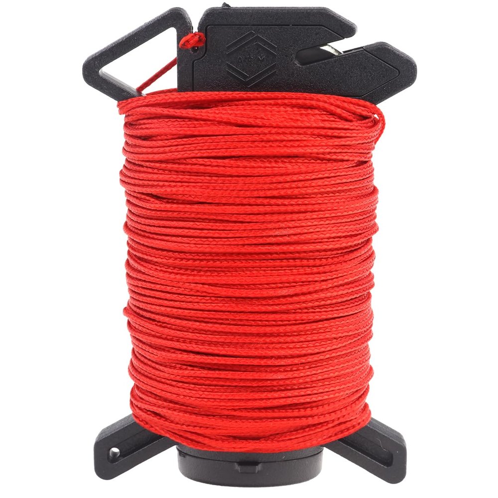 Atwood Rope Ready Rope Micro Cord Dispenser 125ft 100lb Test, Camping Gear Survival Tool, Built in Storage, Cutting Blade, Cord Grip, Gear Loop, Made in USA (Red)