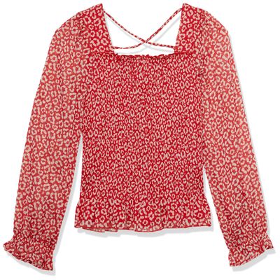 Speechless Girl's, Long Balloon Sleeve Smocked Top, Red, Medium
