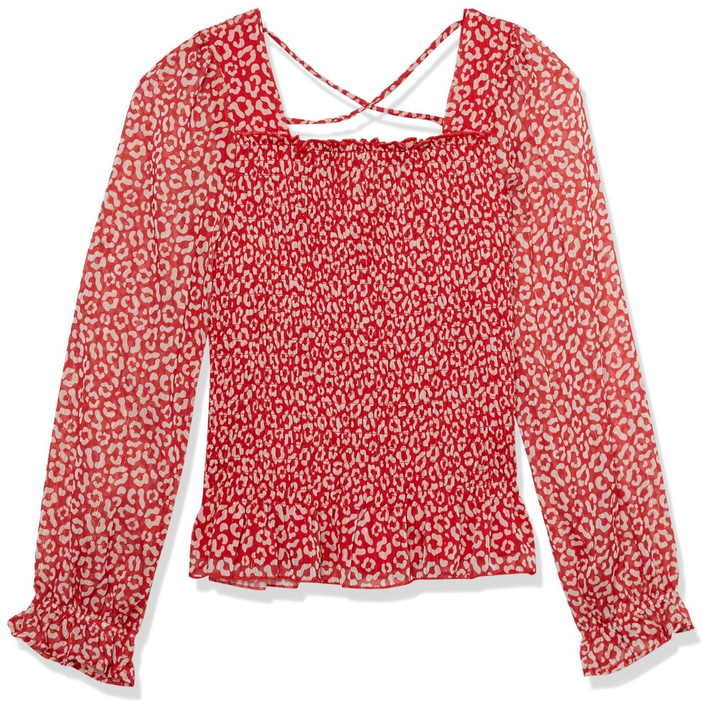 Speechless Girl's, Long Balloon Sleeve Smocked Top, Red, Medium