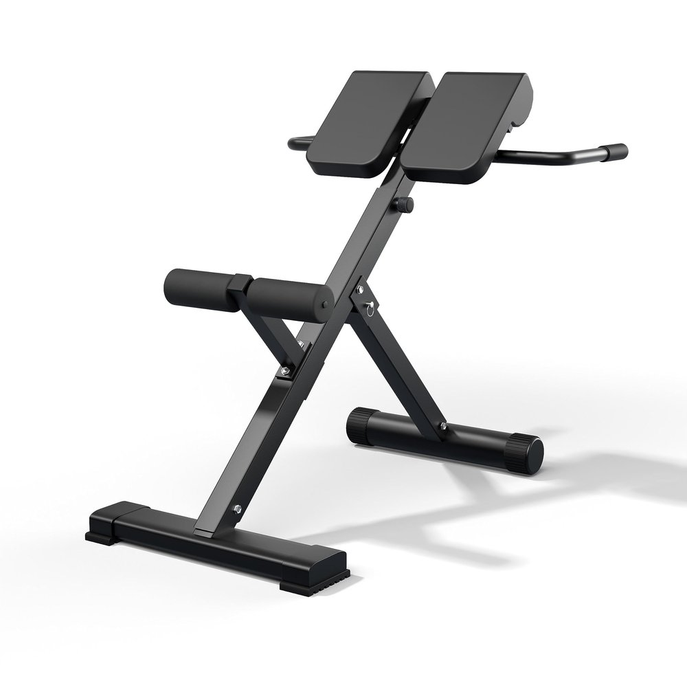 45-Degree Hyperextension Roman Chair - Adjustable Height and Back, Sturdy and Comfortable - Glute, Hamstring, and Ab Workouts - Foldable Sit Up Gym Bench for Home