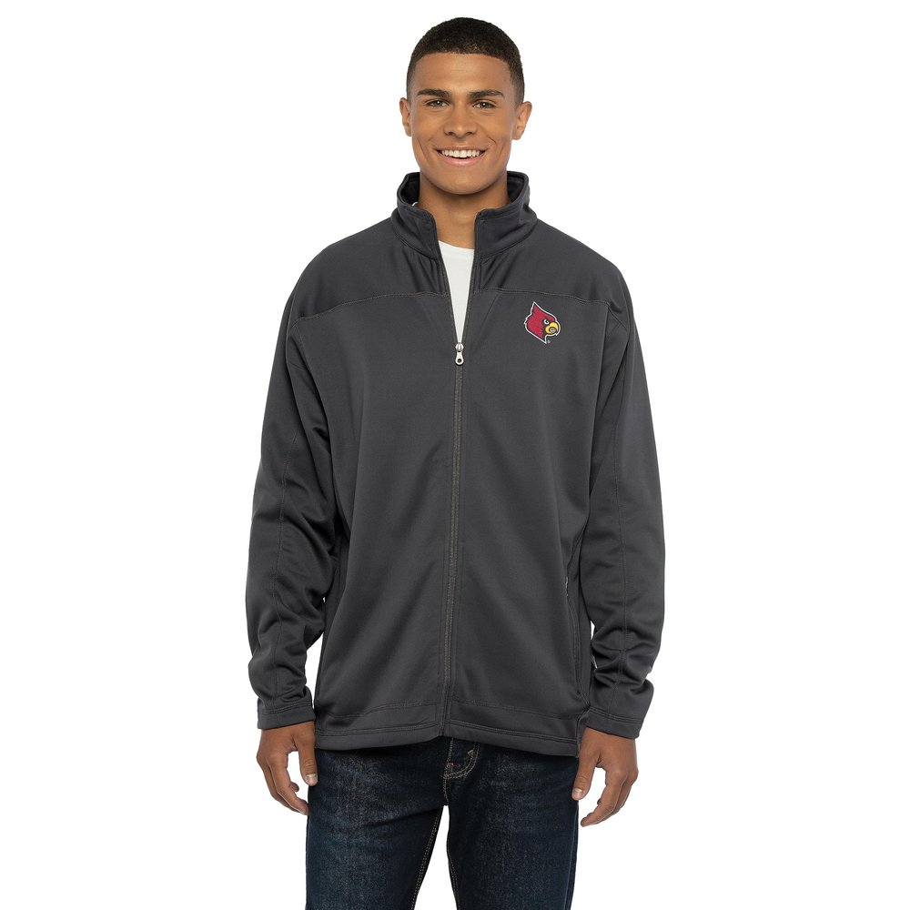Vantage Apparel Men's Collegiate Full Zip Soft Shell Micro Fleece Jacket, Louisville Cardinals, Dark Gray, XX-Large