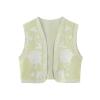 Awoscut Women's Summer Classic Cropped Vest Tops Sleeveless Vintage Floral Print Casual Open Front Jacket Tank Top Blouse (Mint Green, L) view 1