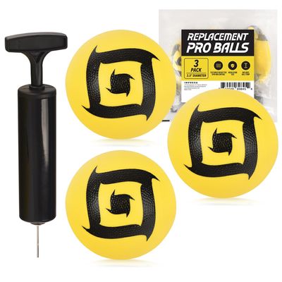 Impresa 3-Pack Spike Ball Replacement Balls - Compatible with Spikeball, Spikeball Pro Set - 3.5-Inch Yellow Inflatable Replacements & Hand Pump - Enhanced Grip & Consistent Bounce