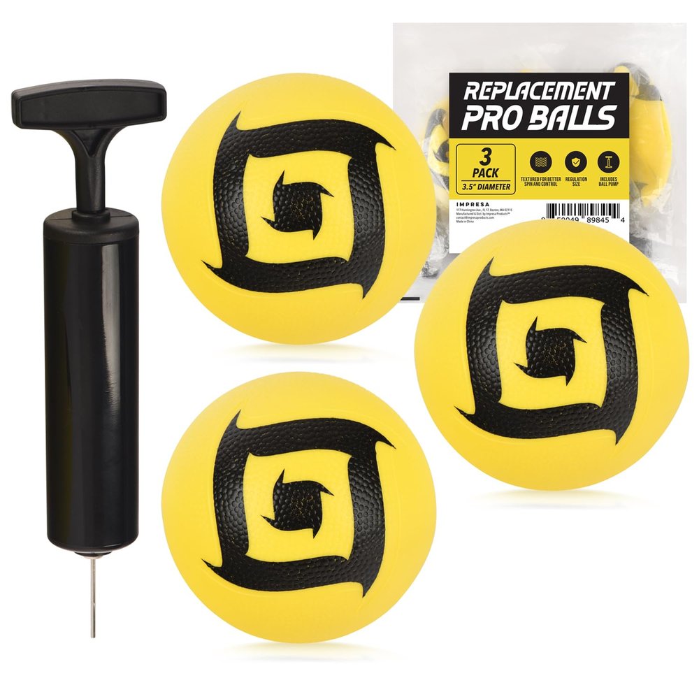 Impresa 3-Pack Spike Ball Replacement Balls - Compatible with Spikeball, Spikeball Pro Set - 3.5-Inch Yellow Inflatable Replacements & Hand Pump - Enhanced Grip & Consistent Bounce