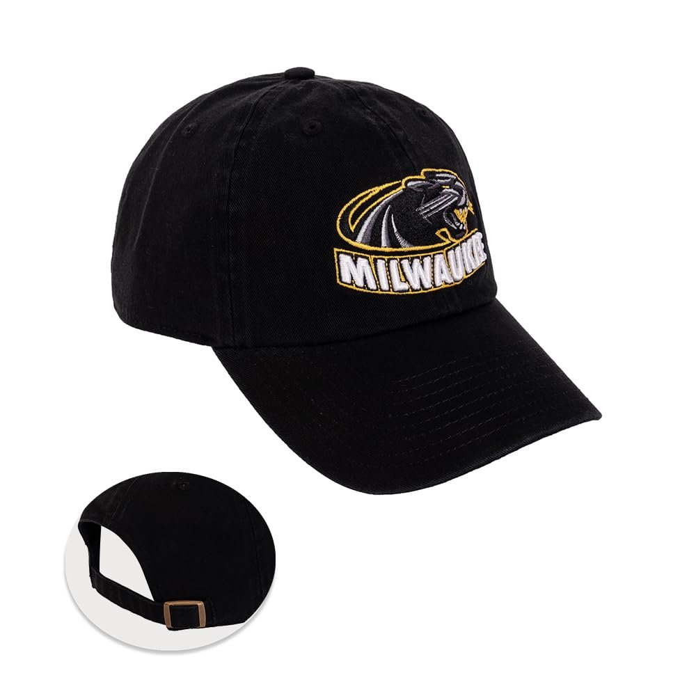 Desert Cactus University of Wisconsin Milwaukee Baseball Hat UWM Panthers Brimmed Embroidered Cap Adjustable Cloth Strap Adult (Style A) Black