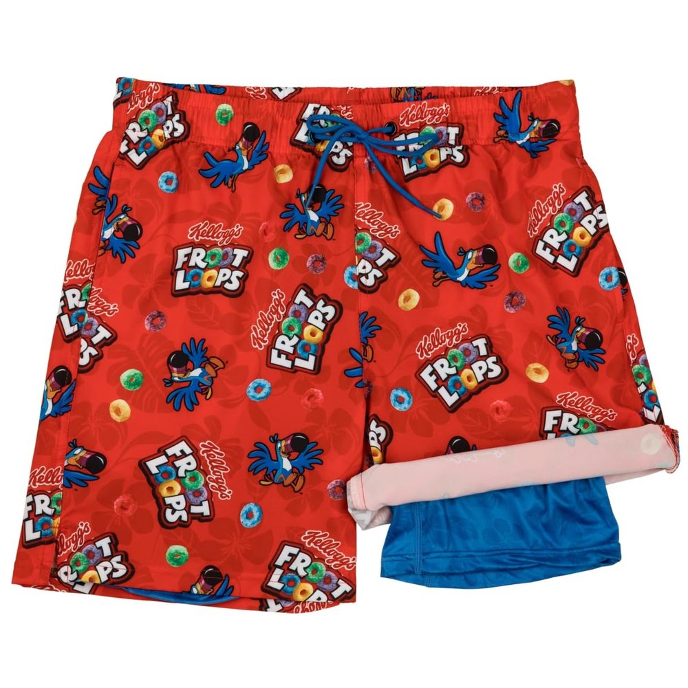 Froot Loops Cereal 6" Inseam Lined Swim Trunks (as1, Alpha, x_l, Regular, Regular) Red
