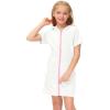 Girl's Swimsuit Zip Up Terrys Cover Up Hooded Bathrobe with Pockets Short Sleeve Bathing Suit 3 (White, 10-11 Years) view 2