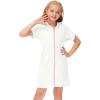 Girl's Swimsuit Zip Up Terrys Cover Up Hooded Bathrobe with Pockets Short Sleeve Bathing Suit 3 (White, 10-11 Years) view 4