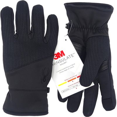 Spyder Core Conduct Gloves, Black, Size Medium, Touchscreen Compatible, Leather Palm Patch, 360 Degree Stretch, Sweater Knit Bonded
