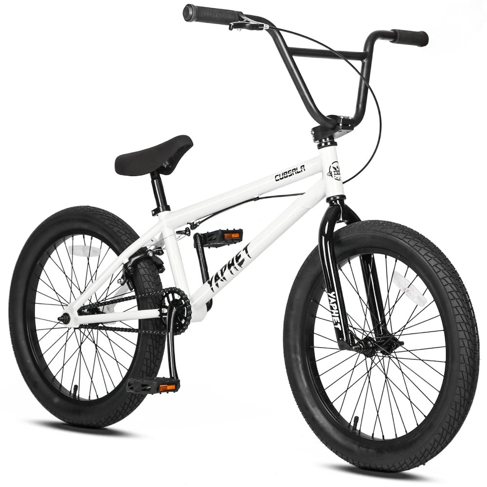 cubsala Freestyle BMX Bike, 20 Inch Yaphet Bicycle for Teen Beginner and Adult Riders, Bike with Hi-Ten Steel Frame, White