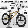 cubsala Freestyle BMX Bike, 20 Inch Yaphet Bicycle for Teen Beginner Adult Riders, Bike with 360 Rotating Handlebar and 4 pegs, Gold view 2