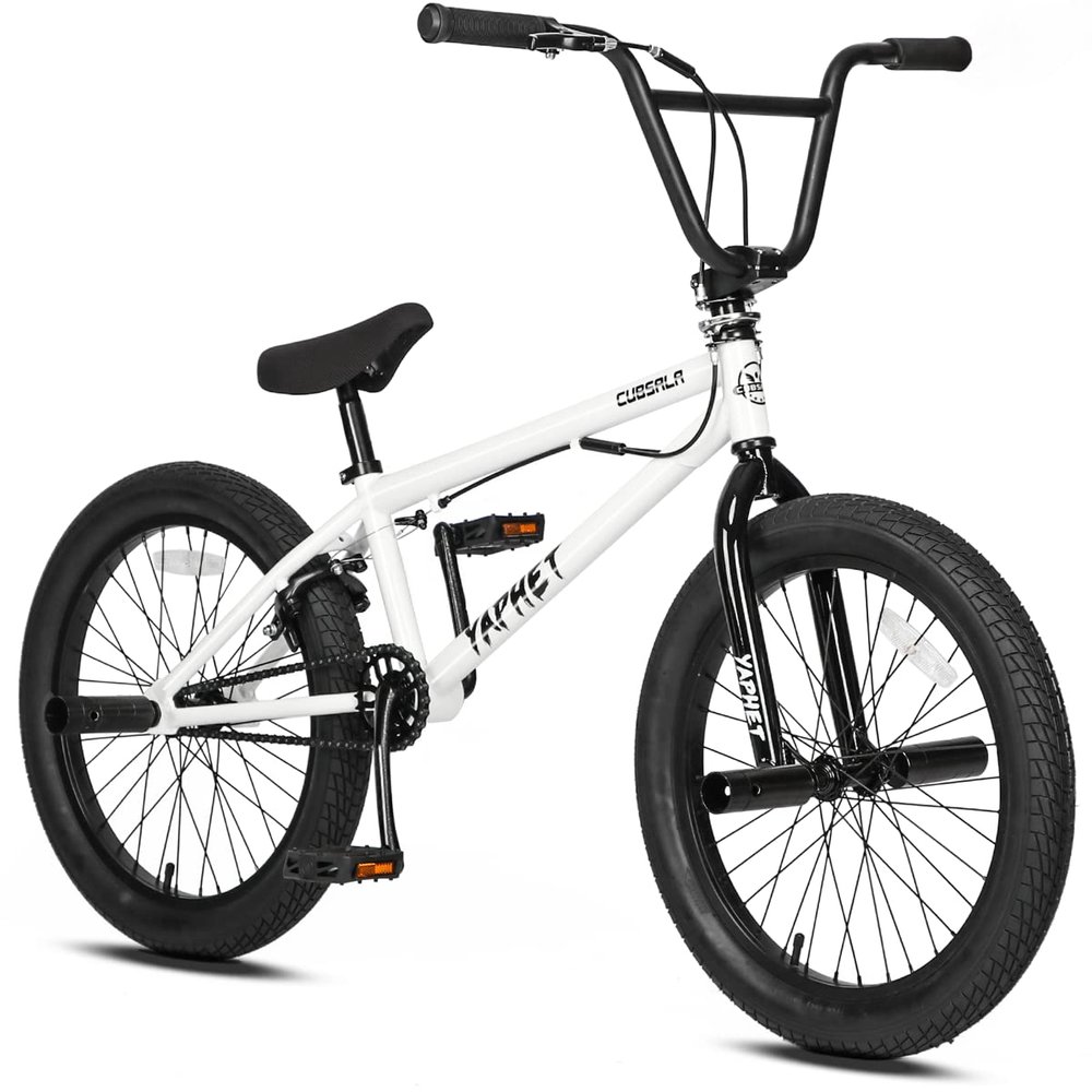 cubsala Freestyle BMX Bike, 20 Inch Yaphet Bicycle for Teen Beginner Adult Riders, Bike with 360 Rotating Handlebar and 4 pegs, Whtie