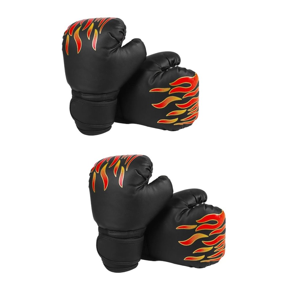 Boxing Gloves 2 Pairs Kickboxing Glove Kids for 3-8 Years Fighting Bag Men Eva Black Flame