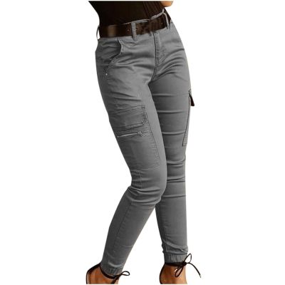 Tactical Pants for Women Skinny Stretch Cargo Pants High Waisted Straight Leg Pants Bound Feet Ripstop Cargo Trousers Gray