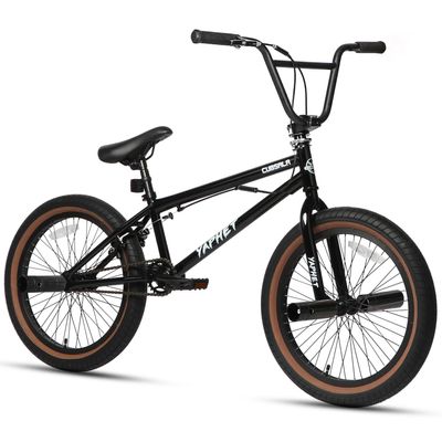 cubsala Freestyle BMX Bike, 20 Inch Yaphet Bicycle for Teen Beginner Adult Riders, Bike with 360 Rotating Handlebar and 4 pegs, Black with Brown Tire