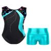 Nikiikoo Kids Girls Sparkly Gymnastics Leotards with Shorts Outfits Ballet Dance Biketard Gym Clothes Swimwear G#Lakegreen18 4 Years view 1