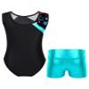 Nikiikoo Kids Girls Sparkly Gymnastics Leotards with Shorts Outfits Ballet Dance Biketard Gym Clothes Swimwear G#Lakegreen18 4 Years view 2