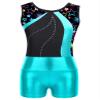 Nikiikoo Kids Girls Sparkly Gymnastics Leotards with Shorts Outfits Ballet Dance Biketard Gym Clothes Swimwear G#Lakegreen18 4 Years view 3