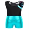 Nikiikoo Kids Girls Sparkly Gymnastics Leotards with Shorts Outfits Ballet Dance Biketard Gym Clothes Swimwear G#Lakegreen18 4 Years view 4