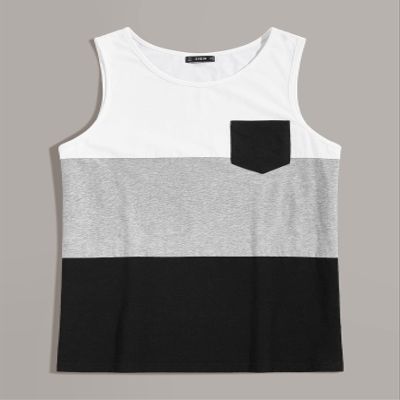 KARFE T-Shirts for Men Men Color-Block Pocket Patch Tank Top Edmer (Color : Multicolor, Size : X-Large)