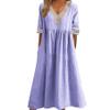 NaRHbrg Womens Summer Dress Casual Floral Print Midi Dress Button V Neck Short Sleeve Dresses Flowy Boho Beach Party Sundress view 1