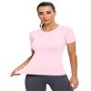MathCat Seamless Workout Tops for Women, Short Sleeve Compression Athletic Shirts Soft Yoga Gym Tops Light Pink view 2