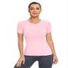 MathCat Seamless Workout Tops for Women, Short Sleeve Compression Athletic Shirts Soft Yoga Gym Tops Light Pink view 3