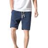 Muscularfit Slim Mens Shorts Beach Shorts for Men Summer Drawstring Elastic Waist Linen Shorts Pockets 5" Inseam Fashion Outdoor Beach Shorts Linen Shorts for Women Long Blue M view 1