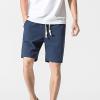 Muscularfit Slim Mens Shorts Beach Shorts for Men Summer Drawstring Elastic Waist Linen Shorts Pockets 5" Inseam Fashion Outdoor Beach Shorts Linen Shorts for Women Long Blue M view 2