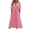 NaRHbrg Womens Summer Dress Casual Floral Print Midi Dress Button V Neck Short Sleeve Dresses Flowy Boho Beach Party Sundress view 1