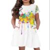 21KIDS Girls Floral Dress Kids Boho Short Sleeve Pleated Casual Dress with Pockets for Girls, Paint, 14 Years view 2