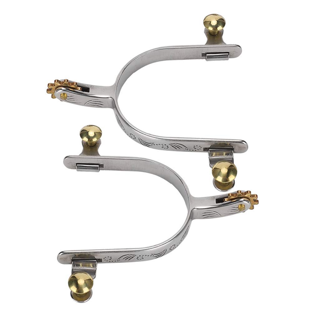 Cowboy Boot Spurs for Men Butt 2pcs Stainless Steel Horse Spurs West Cowboy Compact with Brass Rowel Belt Button