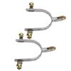 Cowboy Boot Spurs for Men Butt 2pcs Stainless Steel Horse Spurs West Cowboy Compact with Brass Rowel Belt Button view 4