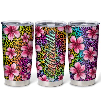 Hyturtle Personalized Gifts For Leopard Lover - Birthday Christmas - Leopard Print Custom Name Stainless Steel Tumbler 20oz With Straw Lid - Cheetah Lover Gifts For Her Women Girl Daughter Friend