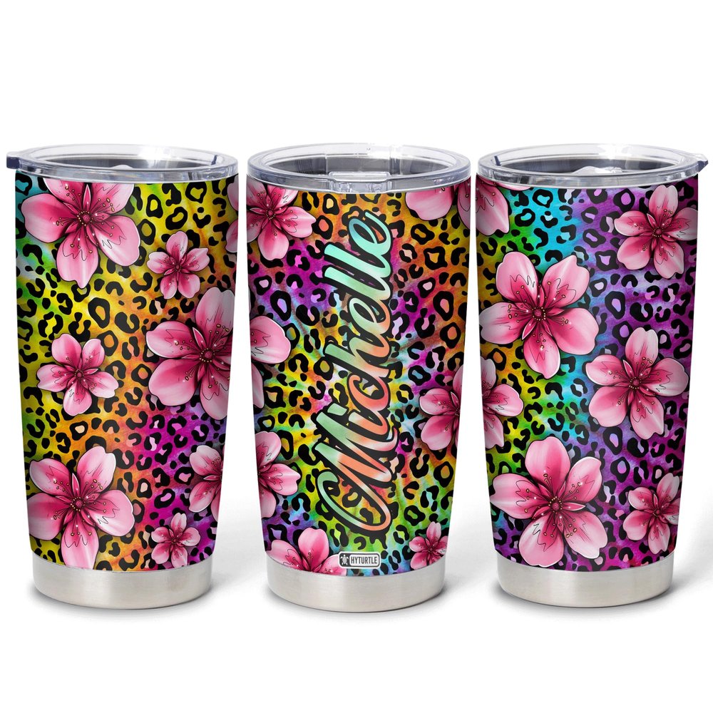 Hyturtle Personalized Gifts For Leopard Lover - Birthday Christmas - Leopard Print Custom Name Stainless Steel Tumbler 20oz With Straw Lid - Cheetah Lover Gifts For Her Women Girl Daughter Friend
