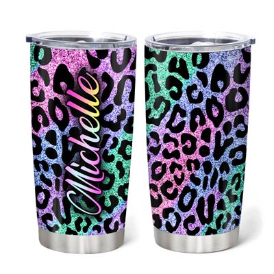 Hyturtle Personalized Gifts For Leopard Lover - Birthday Christmas - Leopard Print Custom Name Stainless Steel Tumbler 20oz With Straw Lid - Cheetah Lover Gifts For Her Women Girl Daughter Friend