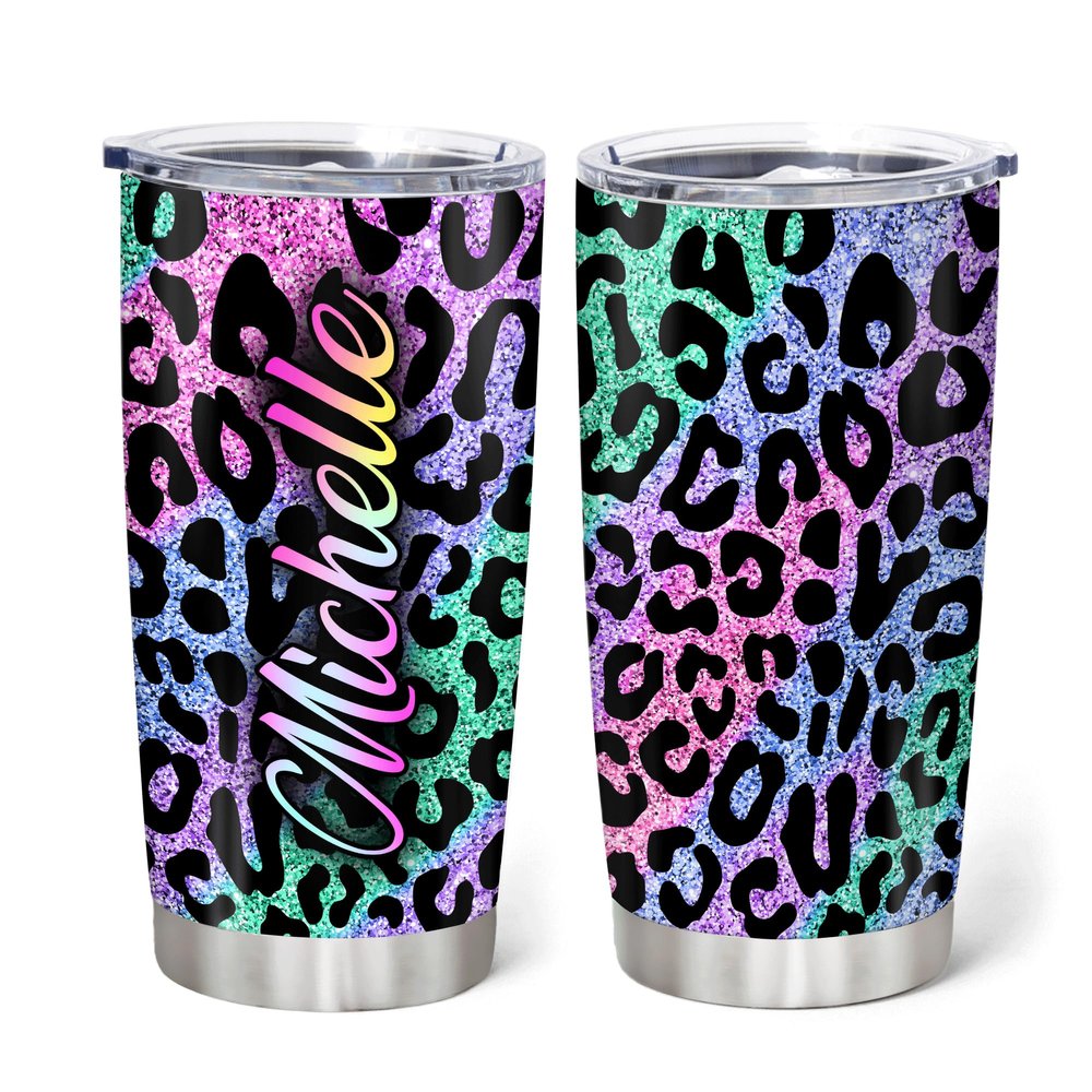 Hyturtle Personalized Gifts For Leopard Lover - Birthday Christmas - Leopard Print Custom Name Stainless Steel Tumbler 20oz With Straw Lid - Cheetah Lover Gifts For Her Women Girl Daughter Friend